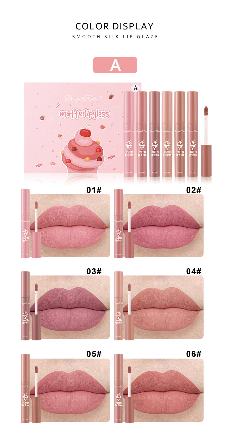 6 Pcs Lip Glaze Lipstick 6 Sets Non Stick Cup Nude Skin Color Lip Gloss Cute Set Box Long Lasting Non Stick Cup Does Not Fade Waterproof Lip Gloss Lipstick Gel, Valentine's Day Gifts For Women