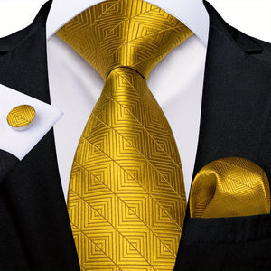 Classic Striped Tie Set For Men Blue Yellow Ties Trendy Woven Necktie Hanky Cufflinks Set Business Tie, Ideal choice for Gifts