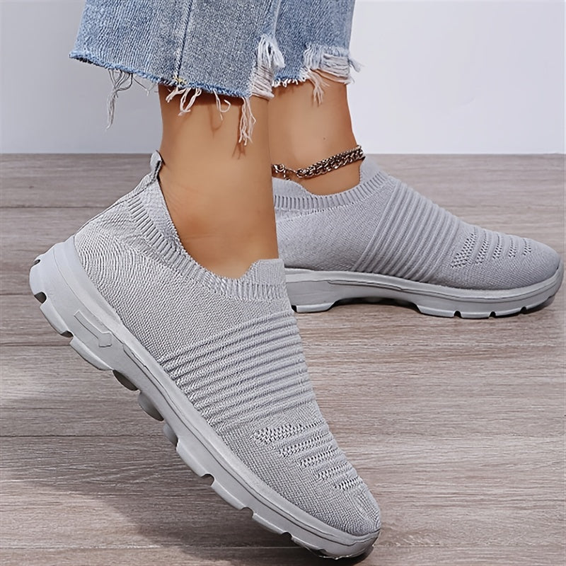 Women's Knit Soft Sole Breathable Mesh Sneakers, Solid Color Slip On Shoes, Women's Footwear
