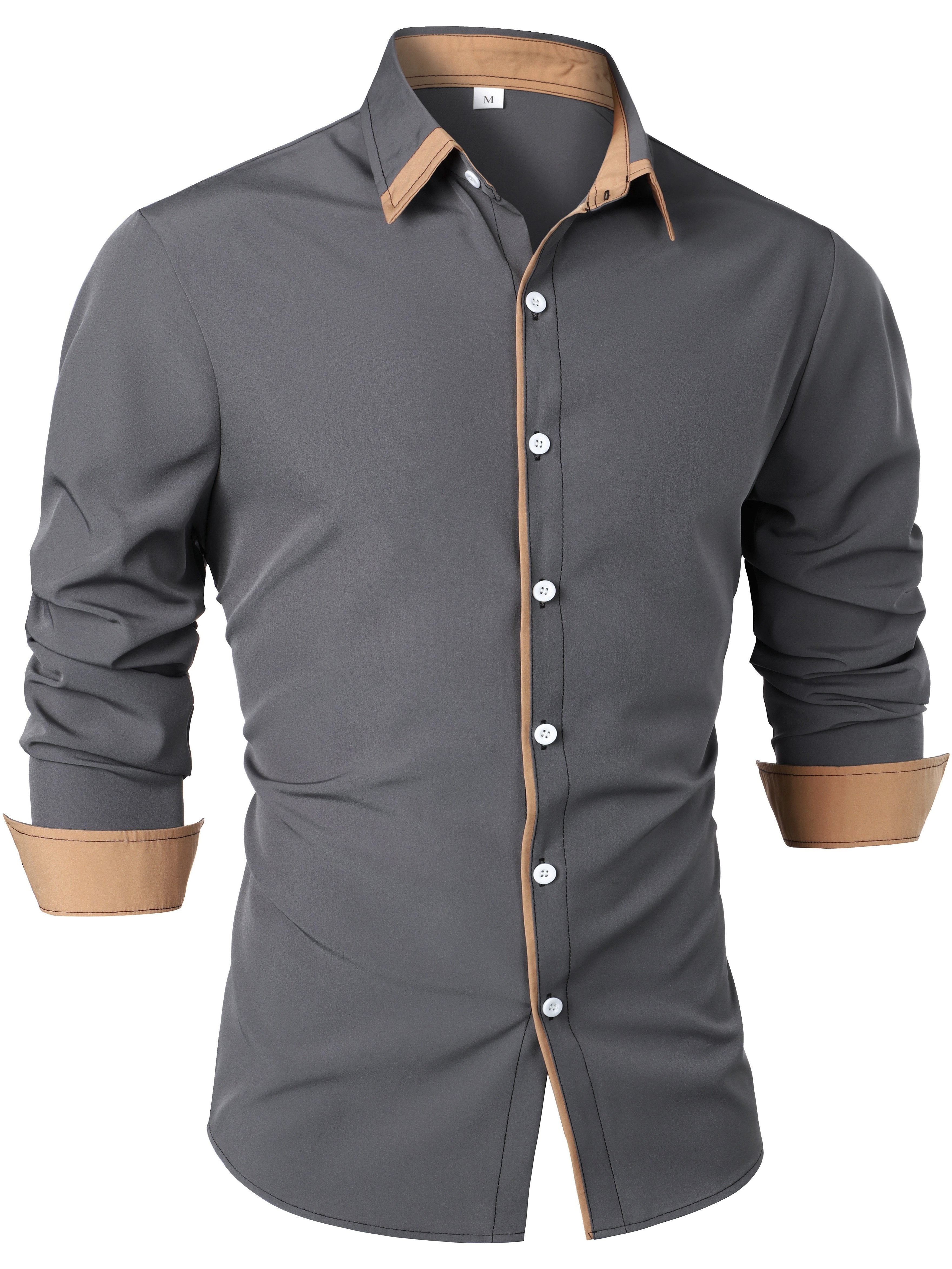 Men's Statement Trim Casual Trim Contrast Color Long Sleeve Shirt