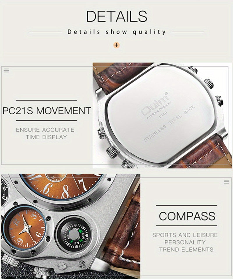 Men's Quartz Watch, Multi Dial With Compass, Casual Watch For Men, Ideal choice for Gifts