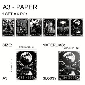 6pcs/set Black White Tarot Posters Wall Art, Living Room Bedroom Modern Wall Painting No Frame