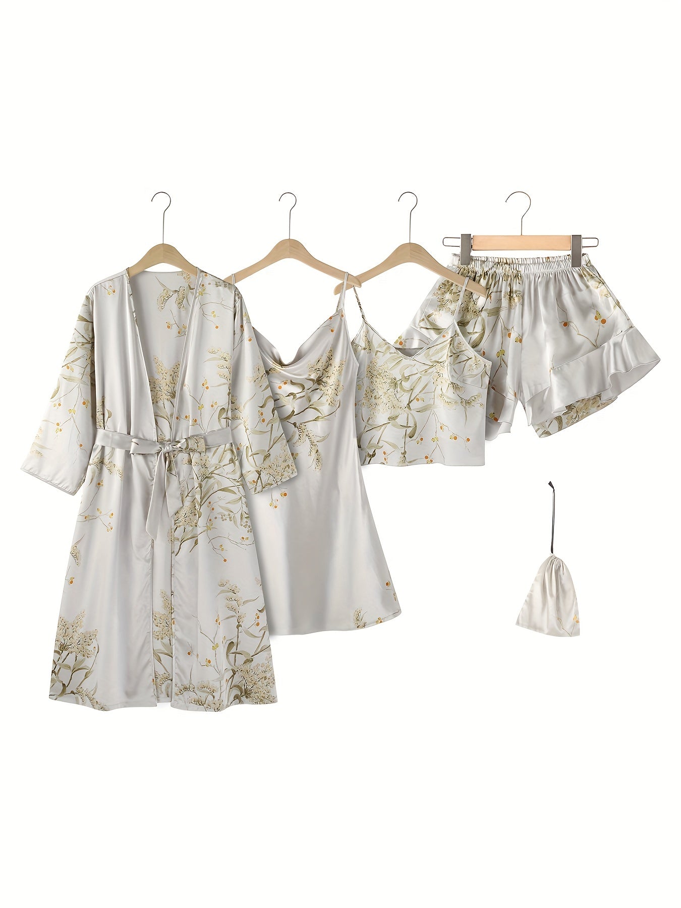 Autumn Winter Women's Printed Pajamas - Thin Sleepwear Set with Suspender Shorts & Skirt, Little Cherry Design
