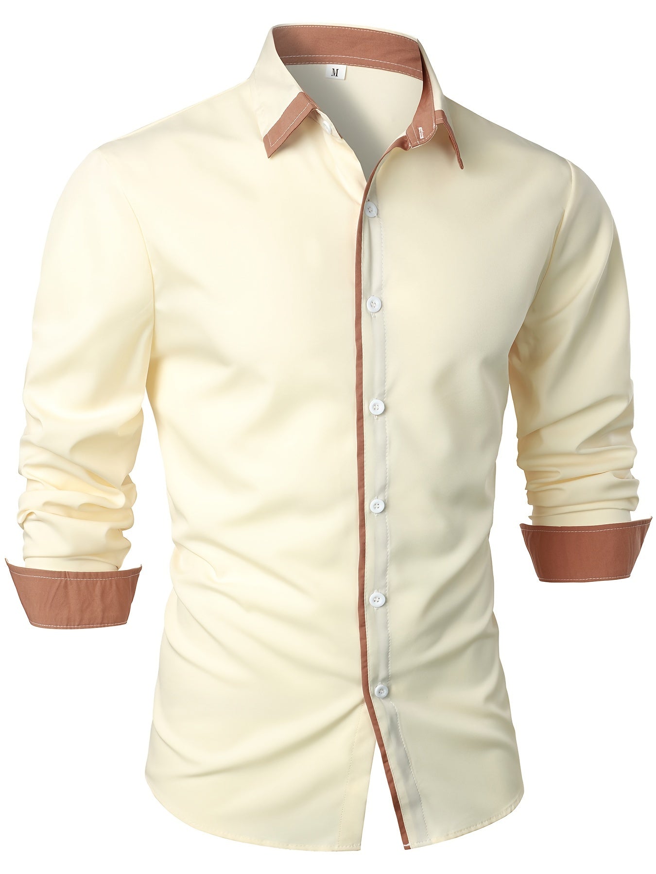 Men's Statement Trim Casual Trim Contrast Color Long Sleeve Shirt