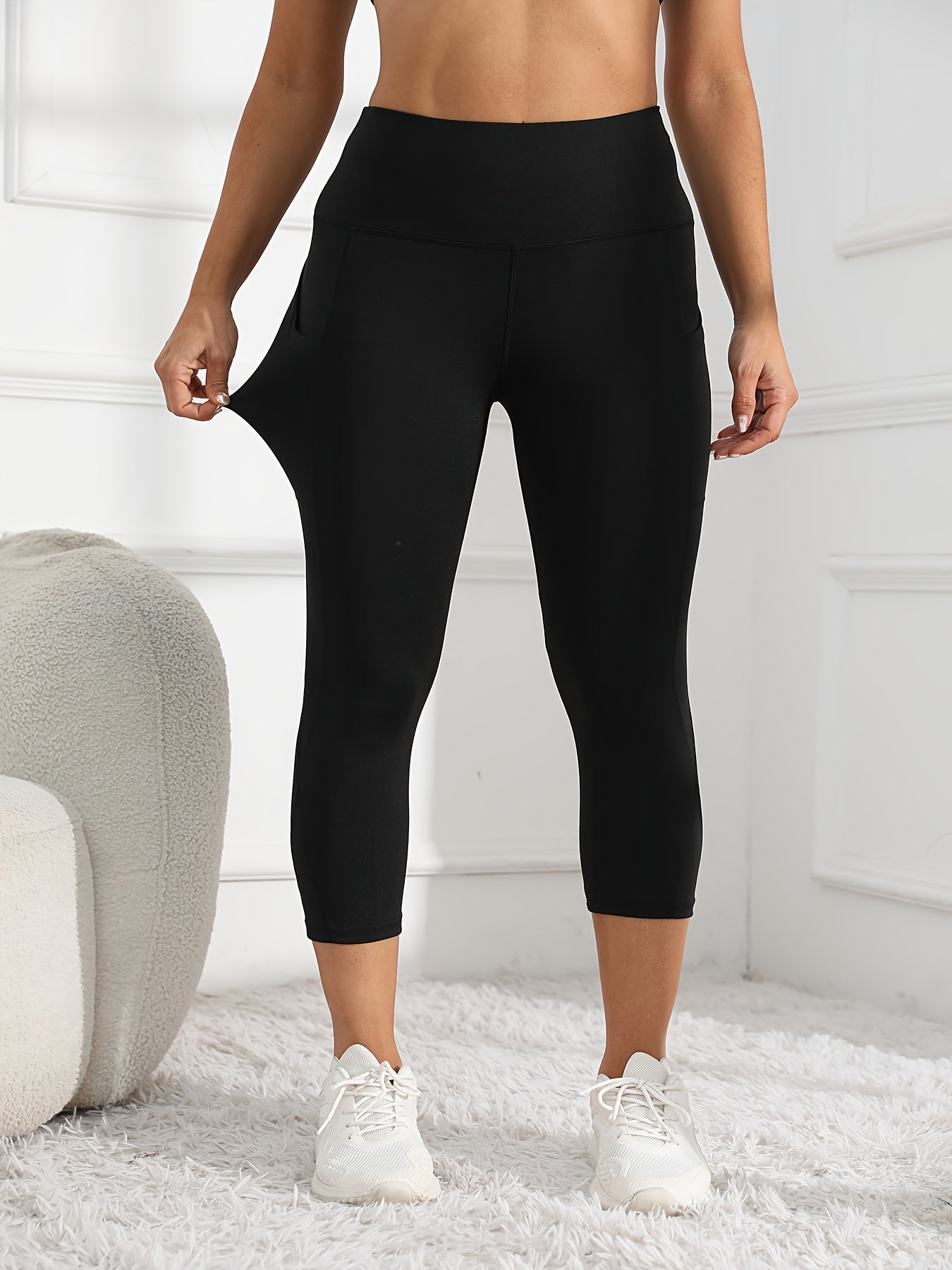 Women's High-Waisted 7/8 Length Leg Workout Leggings - Full-Length Leg Muscle-Building Gym Pants with Pockets, Solid Green Yoga Pants for Cycling, Pilates, Training | All-Season Fitness Pants with 7/8th Leg Coverage, Smooth T