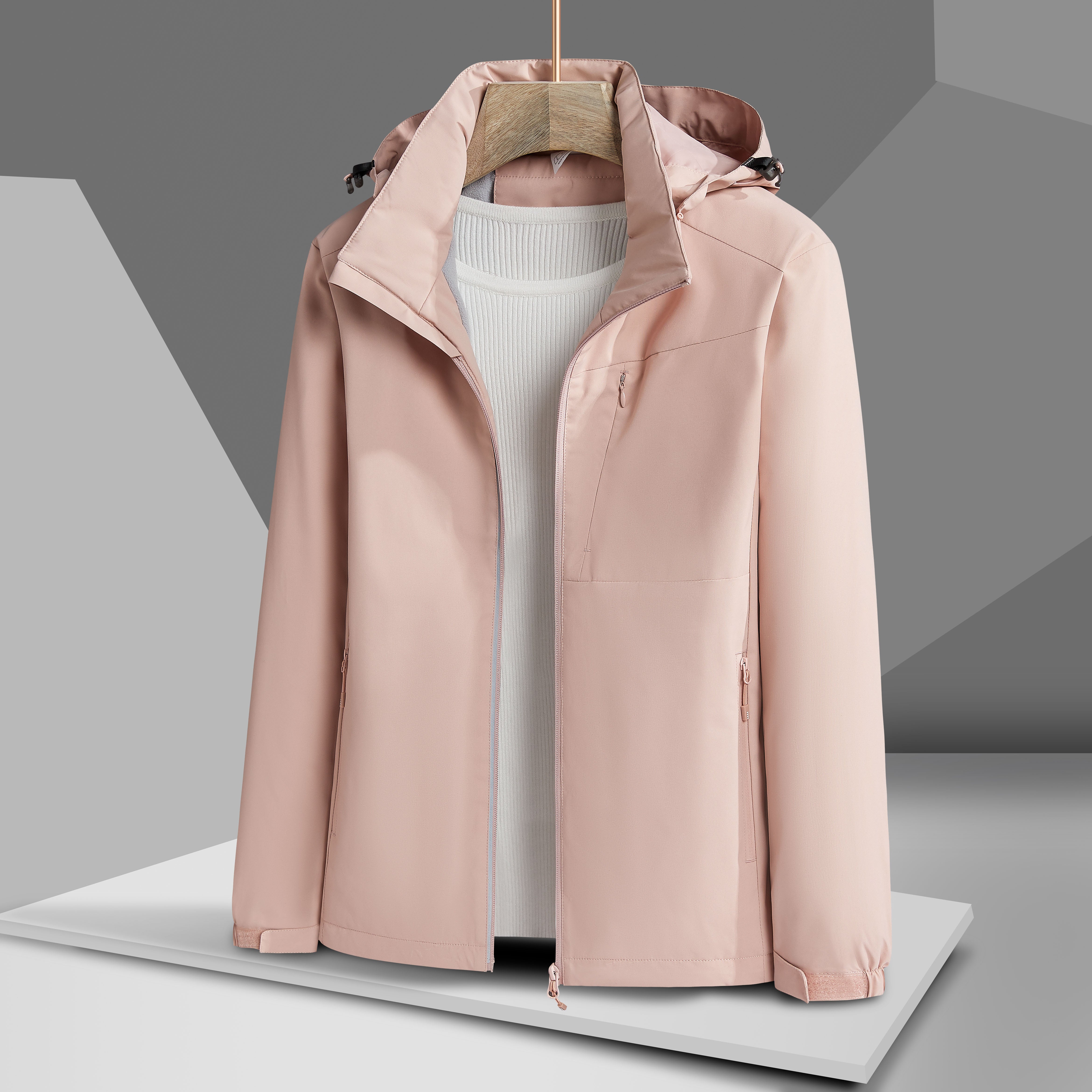 Women's Autumn and Winter Outdoor Sports Casual Warm Fleece Lined Windproof Stand Collar Jacket