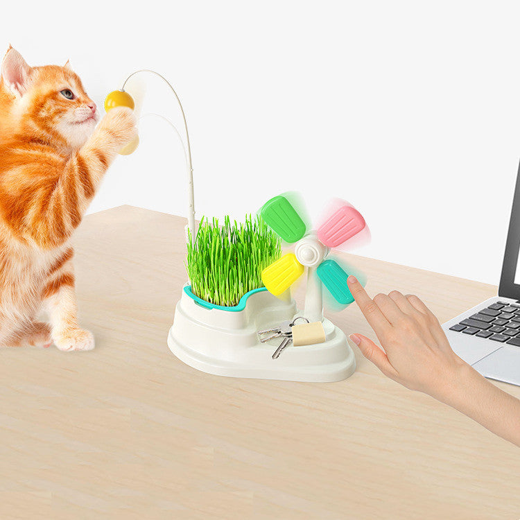 Windmill Funny Cat Stick Toy Desktop Grass Box Pet Toys - You Offer