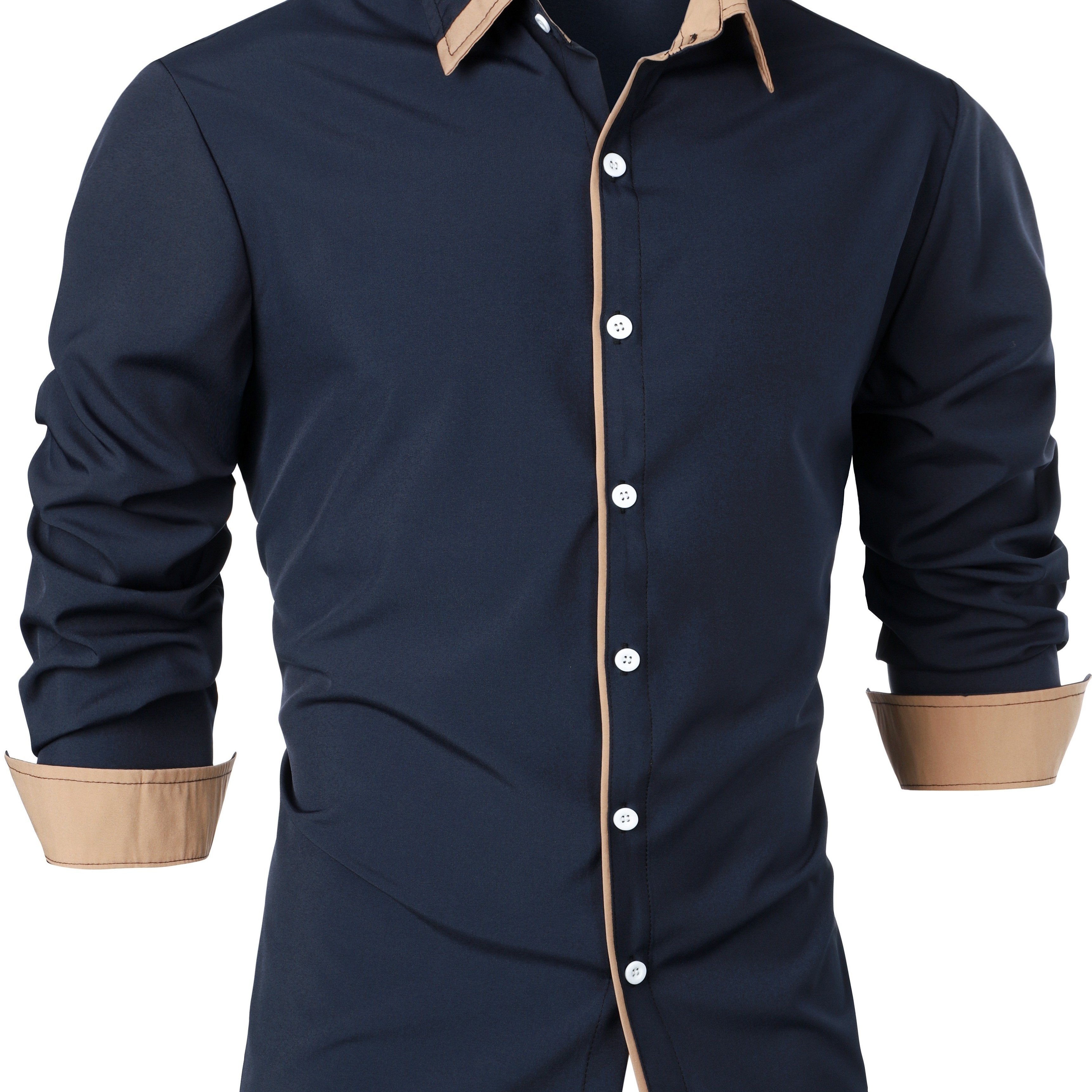Men's Statement Trim Casual Trim Contrast Color Long Sleeve Shirt