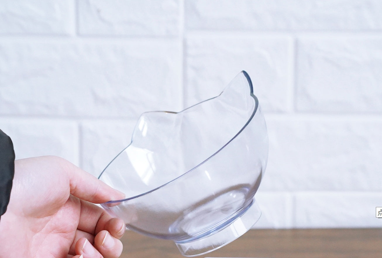 New Inclined Food Cat Ear Oblique Mouth Transparent Single Pet Bowl - You Offer