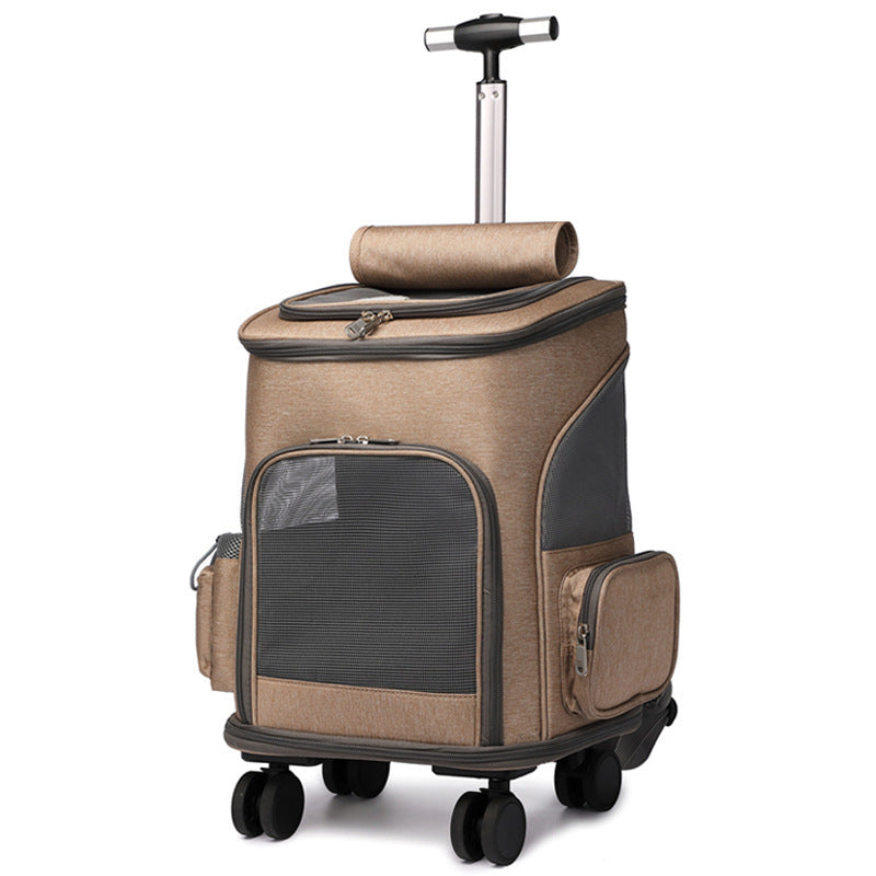 Portable Folding Trolley Pet Backpack Traveling Cat Backpack With Universal Wheel Trolley Pet Bag - You Offer