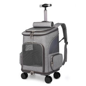 Portable Folding Trolley Pet Backpack Traveling Cat Backpack With Universal Wheel Trolley Pet Bag - You Offer