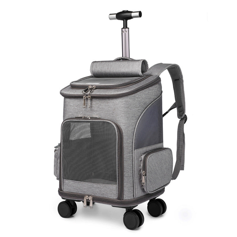 Portable Folding Trolley Pet Backpack Traveling Cat Backpack With Universal Wheel Trolley Pet Bag - You Offer