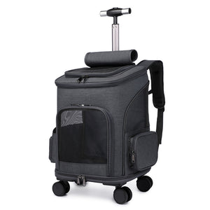Portable Folding Trolley Pet Backpack Traveling Cat Backpack With Universal Wheel Trolley Pet Bag - You Offer