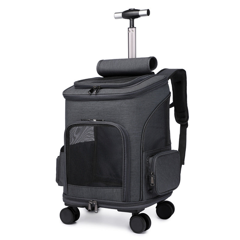 Portable Folding Trolley Pet Backpack Traveling Cat Backpack With Universal Wheel Trolley Pet Bag - You Offer