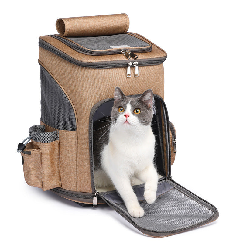 Portable Folding Trolley Pet Backpack Traveling Cat Backpack With Universal Wheel Trolley Pet Bag - You Offer