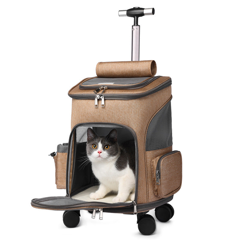 Portable Folding Trolley Pet Backpack Traveling Cat Backpack With Universal Wheel Trolley Pet Bag - You Offer