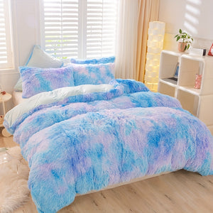 3pcs Y2K Tie Dye Plush Duvet Cover Set ( 1 Duvet Cover + 2 Pillowcase), Soft & Warm Bedding Set