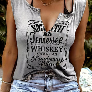 [Country Music Tank Top] Soft Pink Women's Tank Top | Smooth As Tennessee Whiskey Sweet As Strawberry Wine Sleeveless V-Neck Casual Shirt with Bold Letter Print, Thick Strap Country Music Style, Machine Washable All-Season We