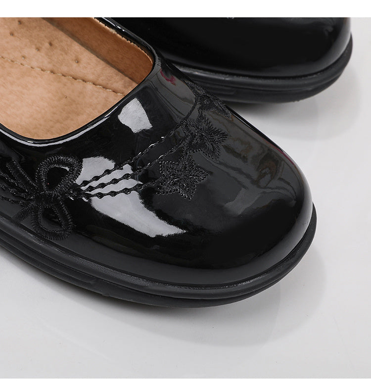 [School Essential] Girls' Black Mary Jane Flats with Bow Detail - Non-Slip, Comfortable PU Insole, Round Toe Casual & Performance Shoes for Students, Perfect for Spring/Autumn, Casual Youngsters Shoes|Strap Adornment Footwear