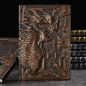 AOXUNDIY Embossed Dragon Journal Notebook, Animal Theme Plain Ruling Writing Pad with 3D Metal Dinosaur Design, Dinosaur Room Decor