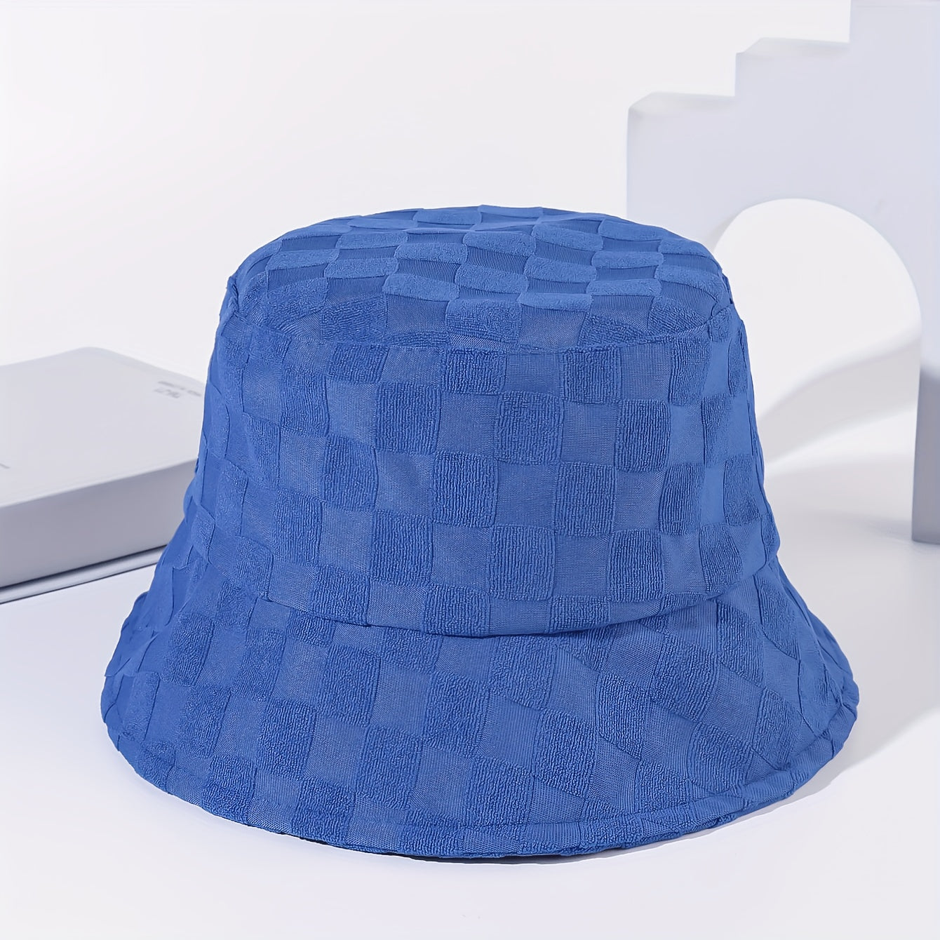 Plaid Embossed Bucket Hat Solid Color Trendy Casual Basin Hat Unisex Couple Fisherman Cap For Women Men