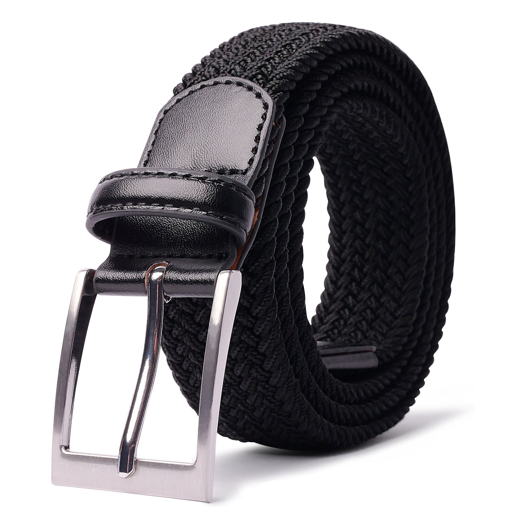 [LCG LUCHENGYI Elastic Belt] LCG LUCHENGYI Unisex Braided Elastic Belts | Stretch Woven Fabric with Square Buckle for Jeans, Golf Shirts, and Casual Wear | Black, Adjustable Fit, Structured Design, Durable Belt Fabric