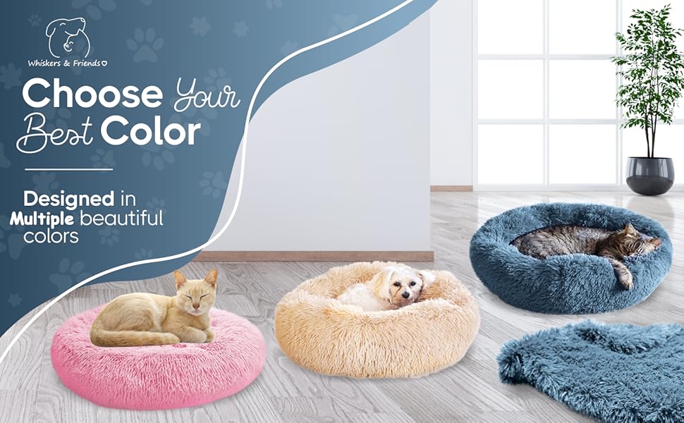 Round Plush Pet Bed - Self Warming Kennel, Machine Washable Mat with Non-Slip Bottom, Soft Cushion House Bed for Cats Dogs