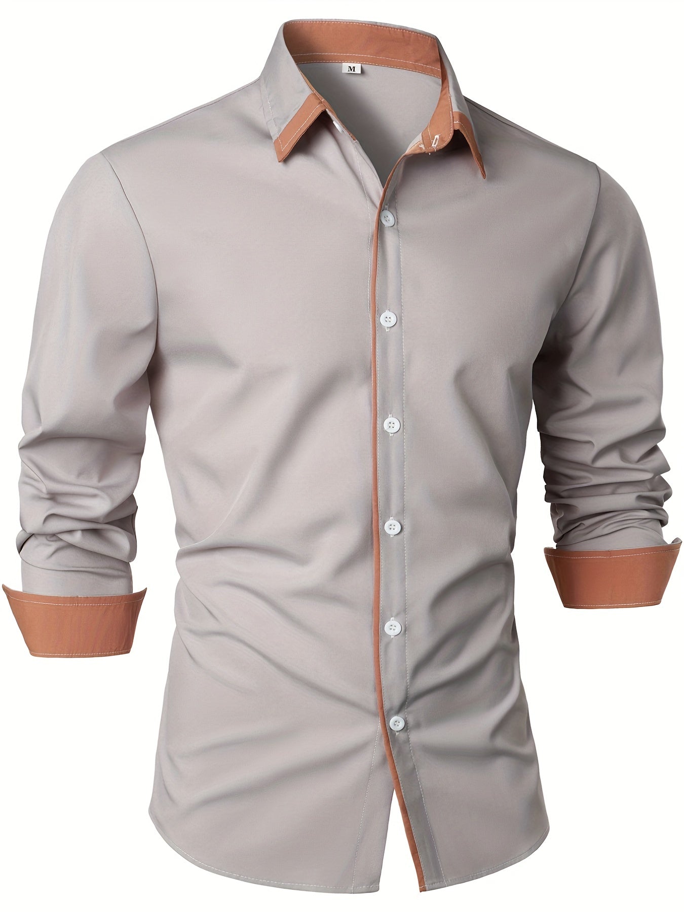 Men's Statement Trim Casual Trim Contrast Color Long Sleeve Shirt