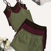 Women'S Elegant Waffle Cami & Shorts Set - Soft Pink & Mint Green, Sleeveless V-Neck Top with Ruffled Straps, High-Waisted Drawstring Shorts, Casual & Comfortable for Spring/Summer, Summer Outfit | Sleeveless Top | Texture