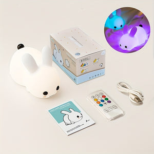 1 Jade Rabbit Silicone Night Light Creative Gift USB Charging Colorful Remote Control Dimming Touch Sleep LED Lights