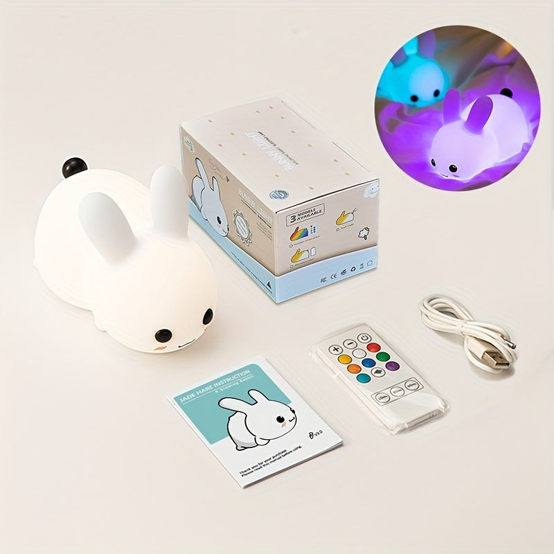 1 Jade Rabbit Silicone Night Light Creative Gift USB Charging Colorful Remote Control Dimming Touch Sleep LED Lights