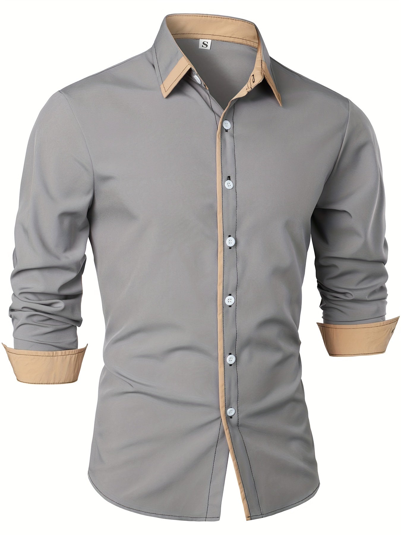 Men's Statement Trim Casual Trim Contrast Color Long Sleeve Shirt