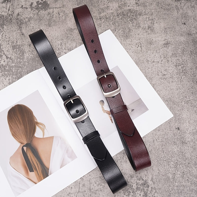 [Genuine Leather Belt for Women] Genuine Leather Belt for Women - Elegant Brown Leather Strap with Metallic-like Buckle, Versatile Fashion Accessory, Sophisticated Design, Highquality Craftsmanship, Stylish Waistband, Durable