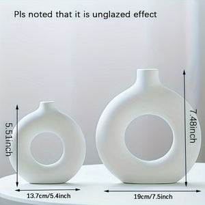 1pc Contemporary Ceramic Vase, Round Circle Design, Creative Ceramic Craft, Living Room Decor, Cross-Border Bestseller, 5.12*5.51inch Decorative Flower Vase