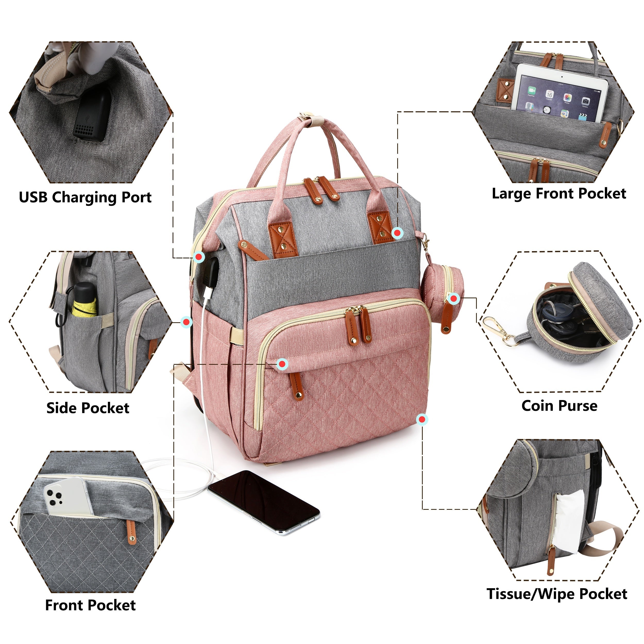 [Diaper Bag Backpack] Lamroro Diaper Bag Backpack, Bags for Boys Girls, Diaper Backpack Bag with a changing station, Multifunction Large Travel Back Pack, Registry Search, Essential Gifts