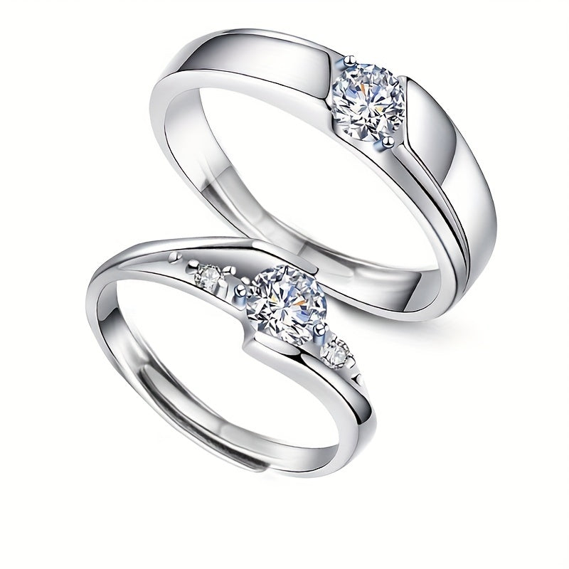 1Pair 925 Sterling Silver Moissanite Couple Rings Romantic Valentine's Day, Memorial Day, Birthday Gift