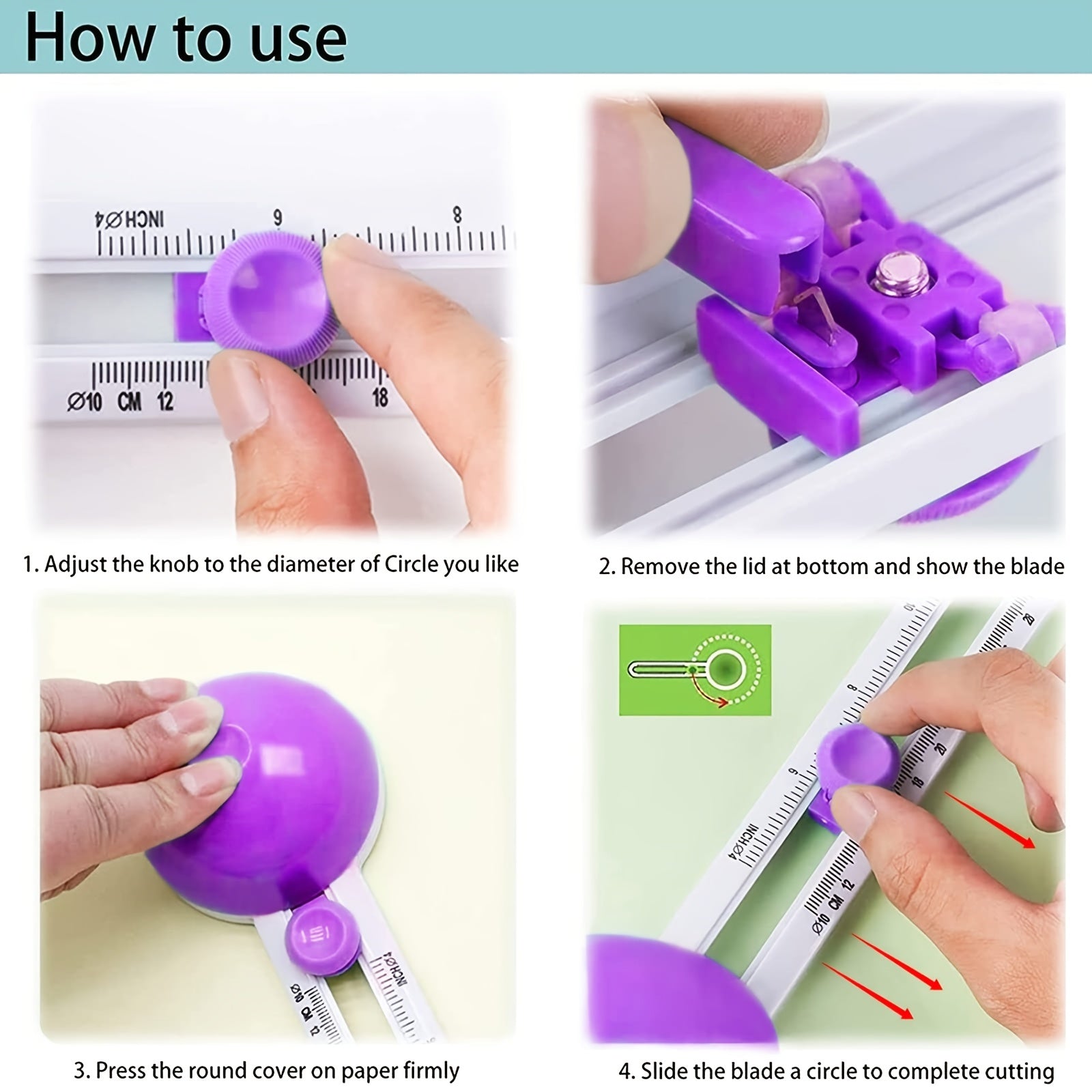 Adjustable Round Cutter for Paper Crafts - Manual Crafting Tool with Ergonomic Handle, Durable Plastic Circular Cutter for Scrapbooking, DIY Projects & Paper Art Projects, Crafting Supplies, Scrapbooking Essentials, Sleek Des