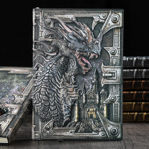 AOXUNDIY Embossed Dragon Journal Notebook, Animal Theme Plain Ruling Writing Pad with 3D Metal Dinosaur Design, Dinosaur Room Decor