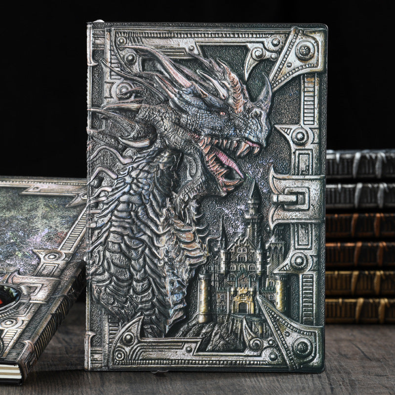 AOXUNDIY Embossed Dragon Journal Notebook, Animal Theme Plain Ruling Writing Pad with 3D Metal Dinosaur Design, Dinosaur Room Decor