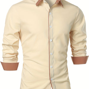 Men's Statement Trim Casual Trim Contrast Color Long Sleeve Shirt