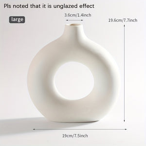1pc Contemporary Ceramic Vase, Round Circle Design, Creative Ceramic Craft, Living Room Decor, Cross-Border Bestseller, 5.12*5.51inch Decorative Flower Vase