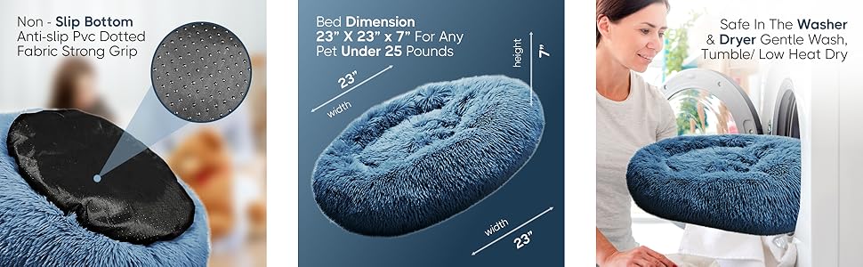 Round Plush Pet Bed - Self Warming Kennel, Machine Washable Mat with Non-Slip Bottom, Soft Cushion House Bed for Cats Dogs