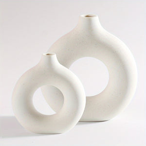 1pc Contemporary Ceramic Vase, Round Circle Design, Creative Ceramic Craft, Living Room Decor, Cross-Border Bestseller, 5.12*5.51inch Decorative Flower Vase