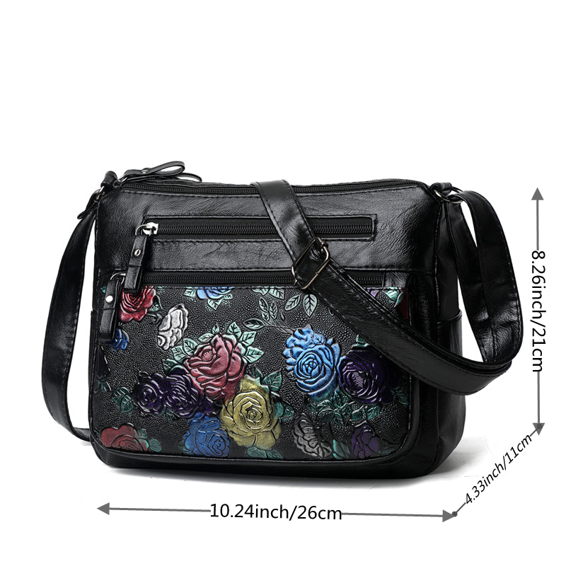Fashionable Floral Print Crossbody Bag - Adjustable Strap, Zipper Closure, Foldable, Polyester Lining, Messenger Bag for Women - Casual, Stylish, and Practical