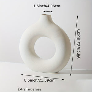 1pc Contemporary Ceramic Vase, Round Circle Design, Creative Ceramic Craft, Living Room Decor, Cross-Border Bestseller, 5.12*5.51inch Decorative Flower Vase