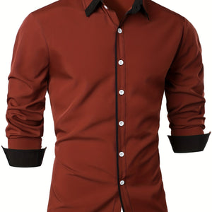 Men's Statement Trim Casual Trim Contrast Color Long Sleeve Shirt