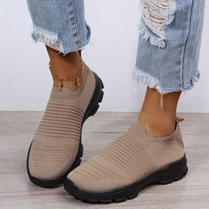 Women's Knit Soft Sole Breathable Mesh Sneakers, Solid Color Slip On Shoes, Women's Footwear