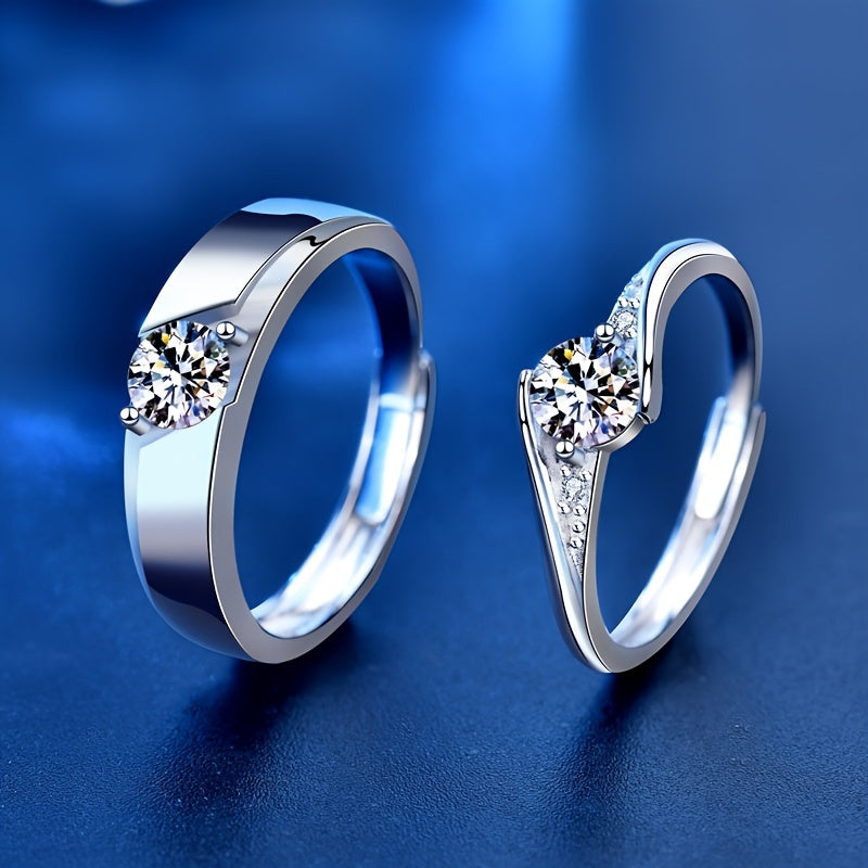 1Pair 925 Sterling Silver Moissanite Couple Rings Romantic Valentine's Day, Memorial Day, Birthday Gift