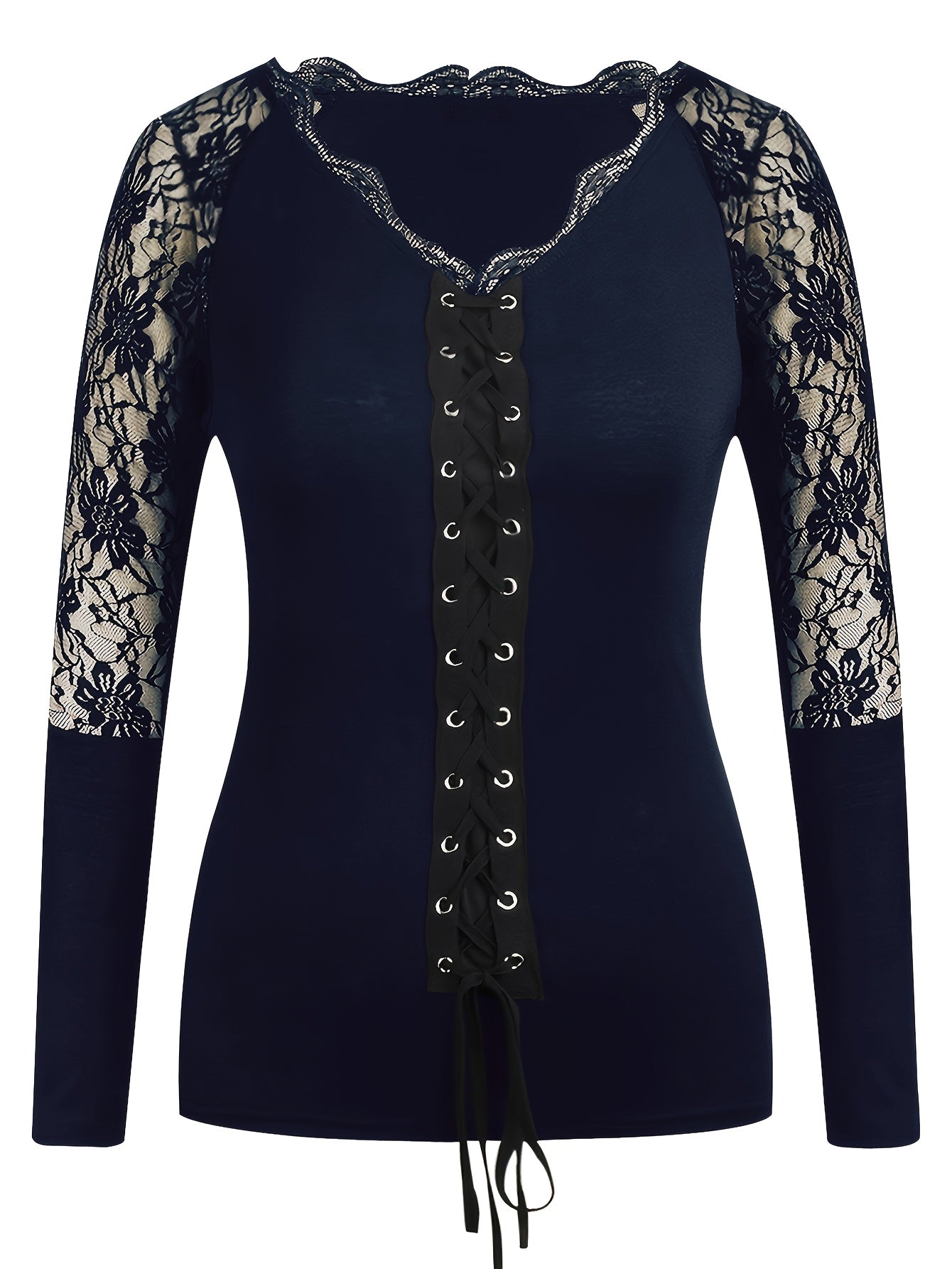 [Sexy Blouse] Sexy V Neck Lace Long Sleeve Blouse Tops | Womens Gothic Casual US