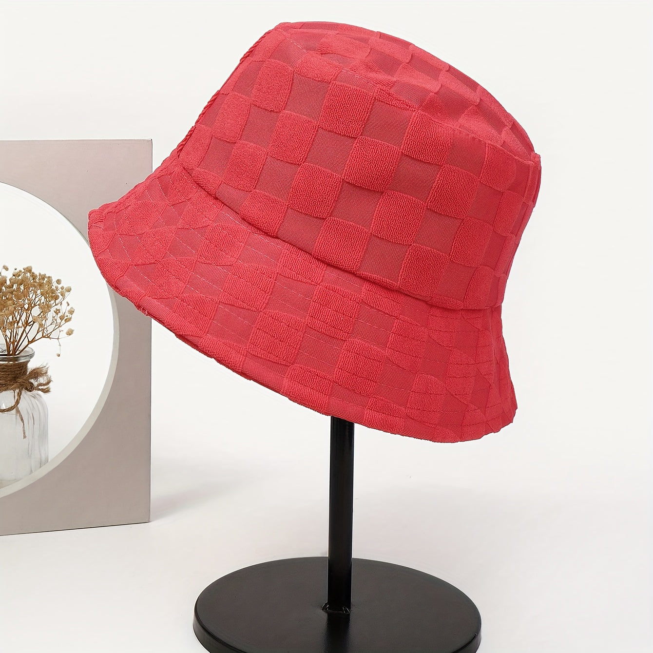 Plaid Embossed Bucket Hat Solid Color Trendy Casual Basin Hat Unisex Couple Fisherman Cap For Women Men